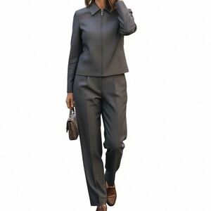 Kasper ASL Pant Suit 12 Gray Front Zip Jacket Pockets Pleated Viscose Wool Blend